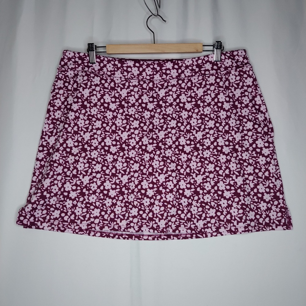 Tranquility Skort XXL Burgundy Wine Floral Stretch Pullon‎ Athletic Lined Mini